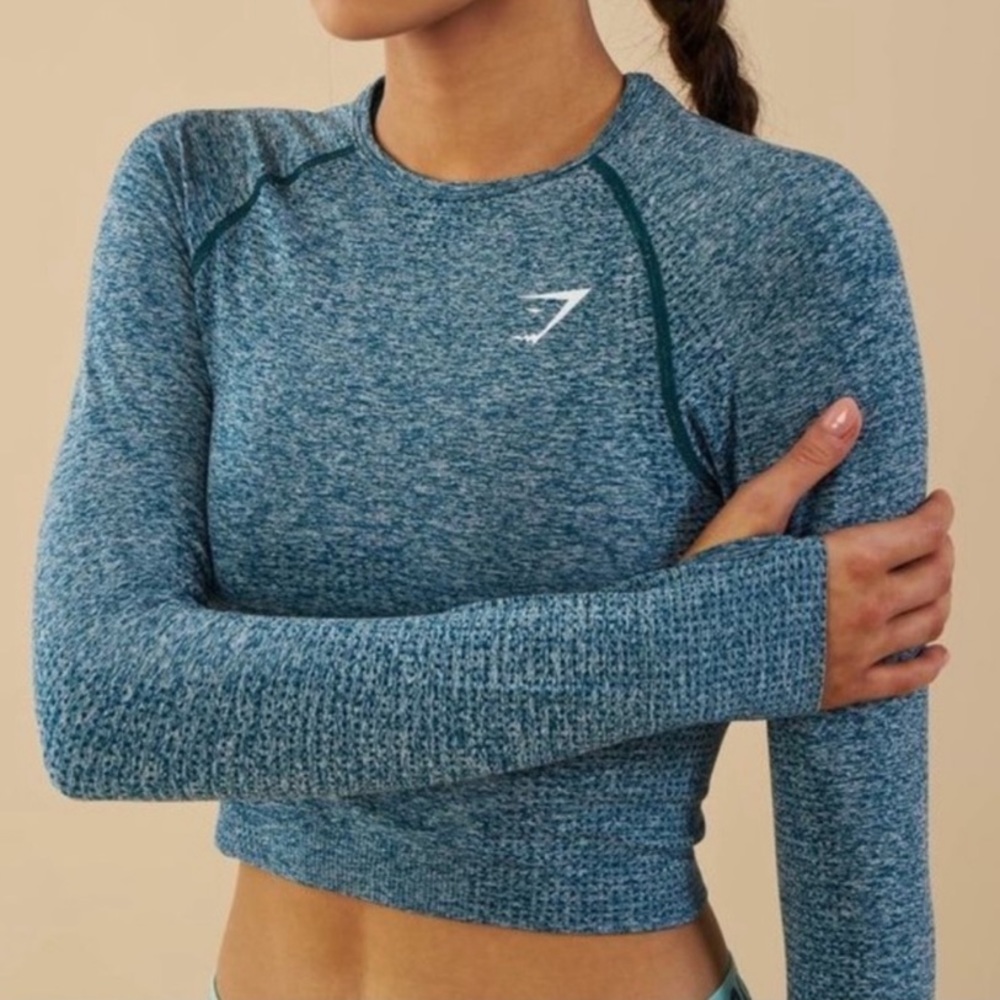 GYMSHARK Vital Seamless Long Sleeve Crop Top Medium Deep Teal